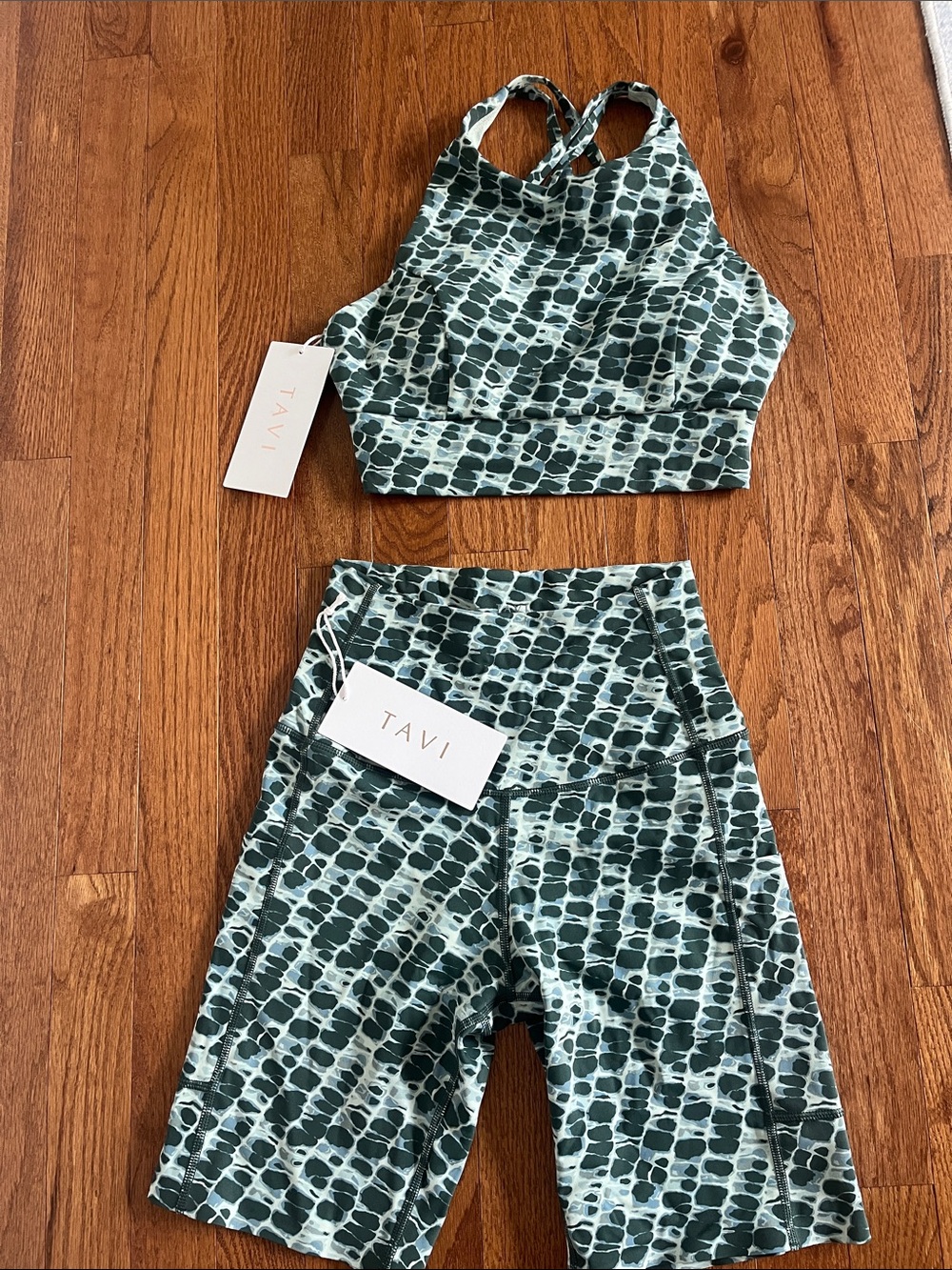 Tavi Biker Short & Top Set— Teal Pebble Tie Dye